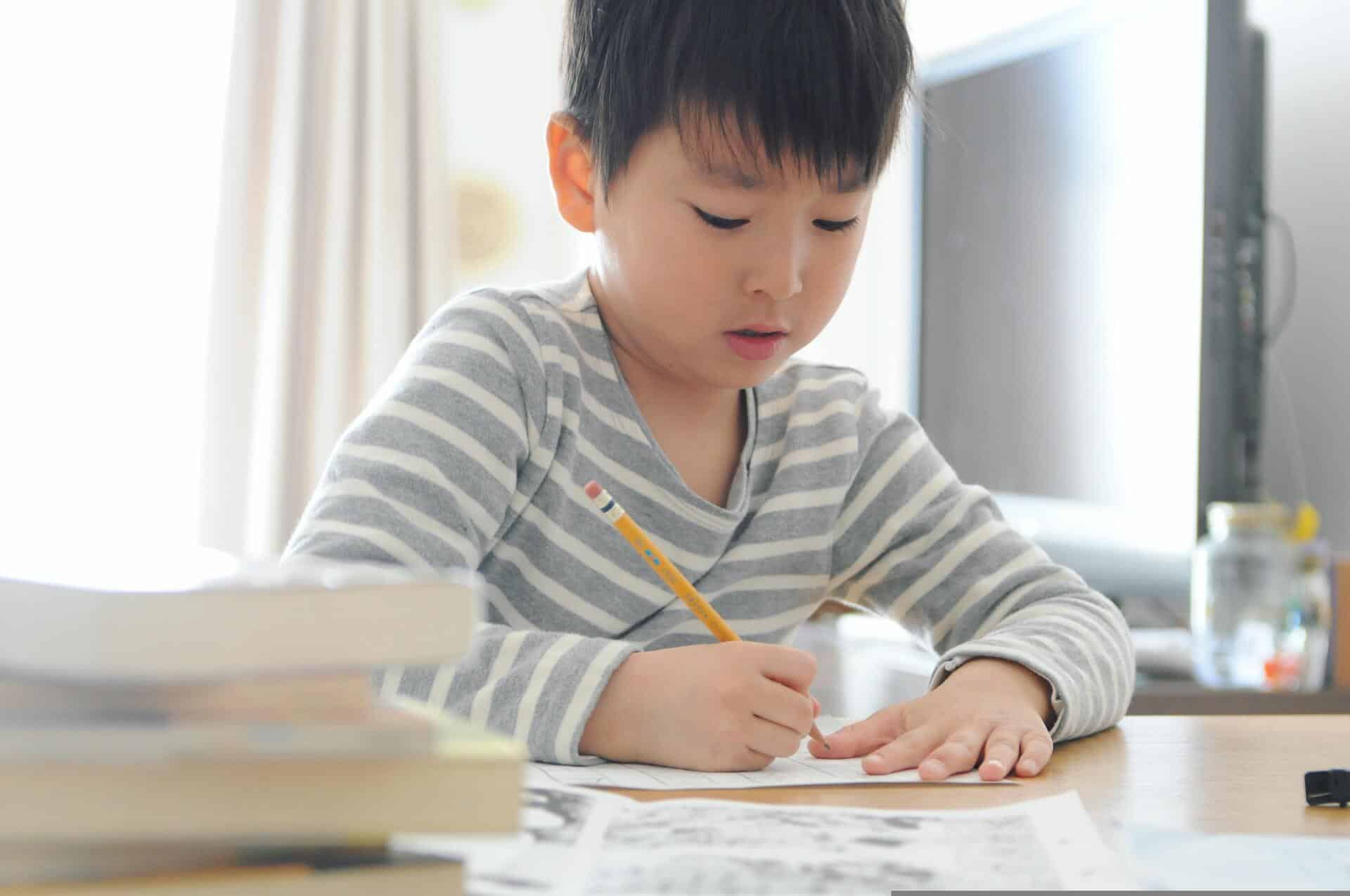 a kid is studying